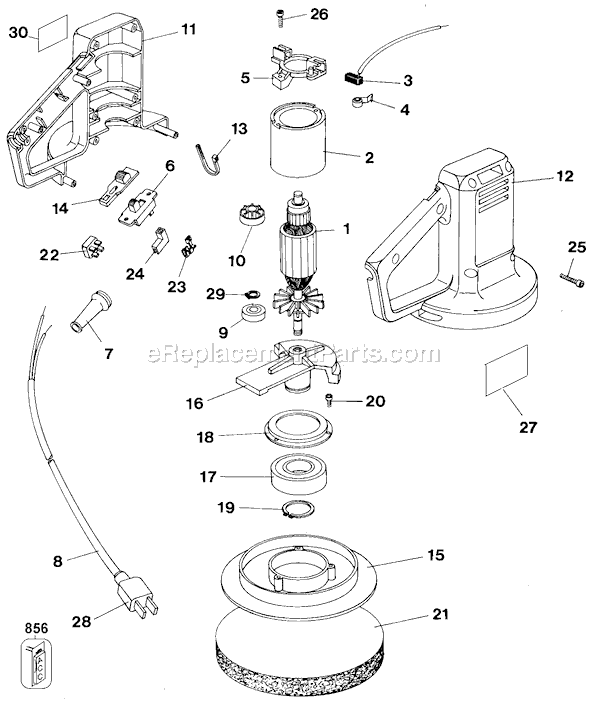 Page A Diagram and Parts List for 9555-04 Type 1 Black and Decker Sander Polisher